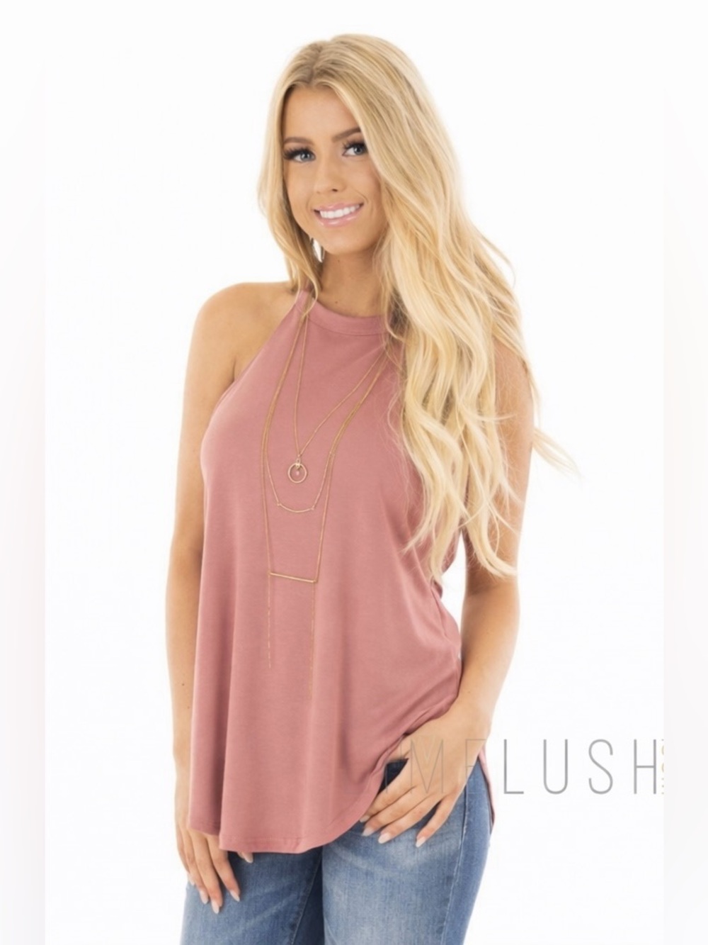 Cherish Super Soft Mauve Halter Tank Top L